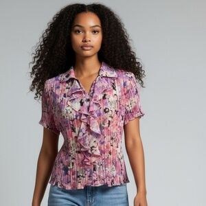 Tan Jay ladies 12 Petite top. NWOT. Pink and grey colors.  Short sleeve